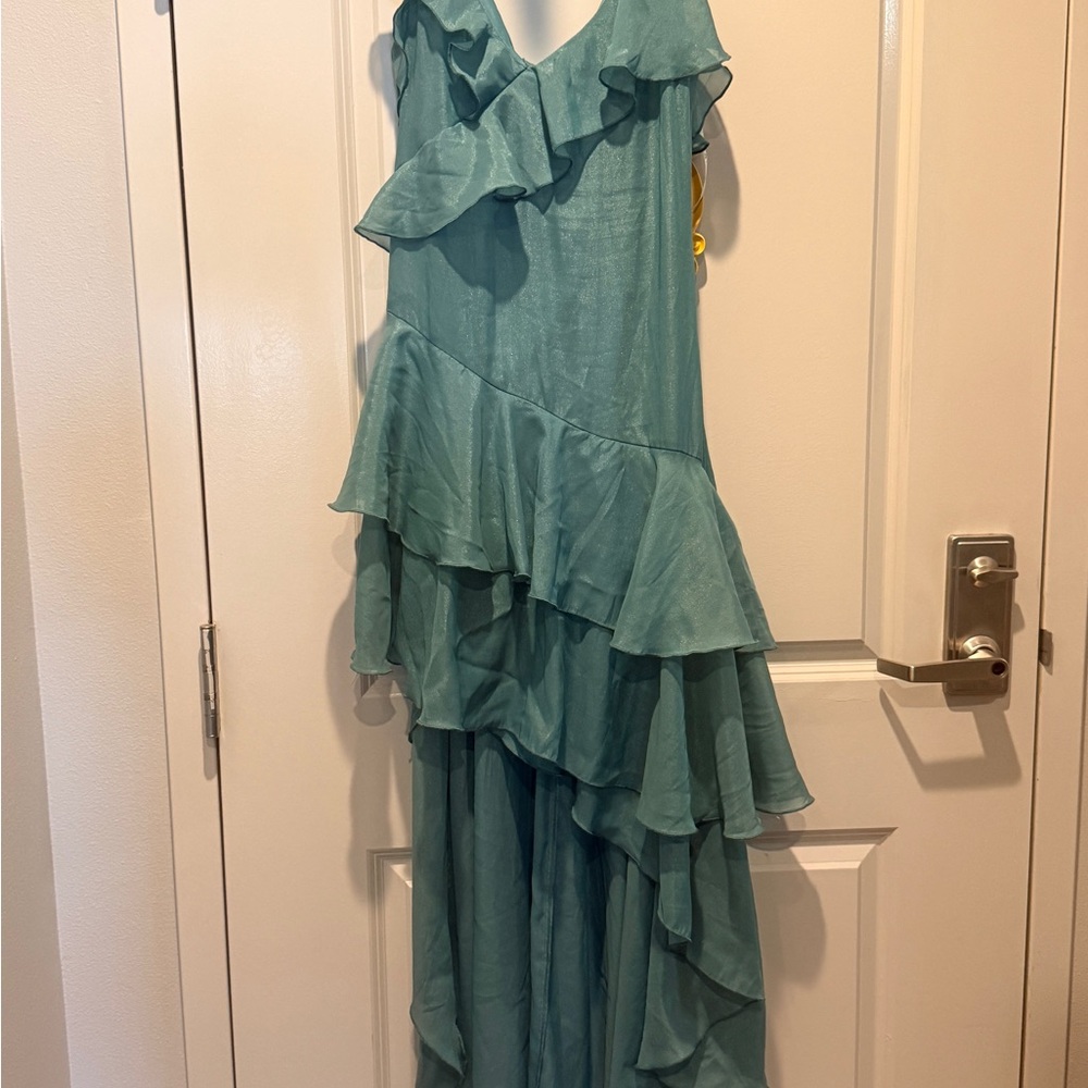 Lulu's Teal Ruffled High-Low Maxi Dress